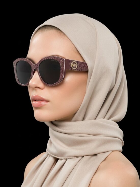 Women\'s Michael Kors Charleston Cateye Merlot Logo Print Sunglasses NEW